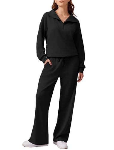 PINSPARK Women's 2025 Fall 2-Piece Oversized Sweatsuit & Wide Leg Pants Matching Set