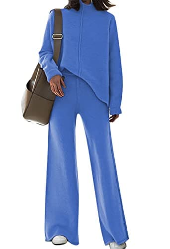 High Neck Knitted Sweater and Wide Leg Pant Set for Women