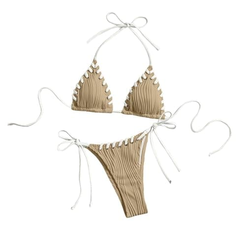 Plus Size Women's Sparkle Tie-Thong High-Waisted Swimwear