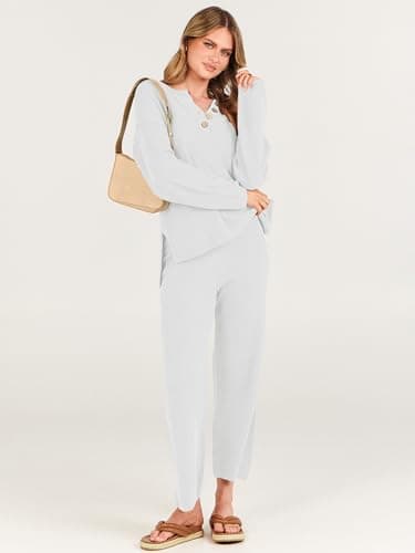 ANRABESS Women Oversized Loose Waffle Knit Sweater Set Cozy Matching Lounge Sets
