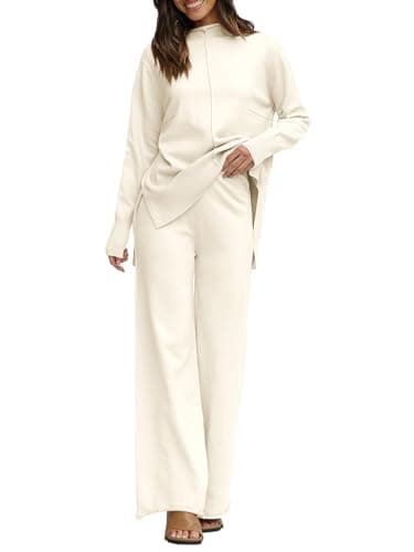 Fazortev Women's Long Sleeve Top & Wide Leg Pants Knit Lounge Set