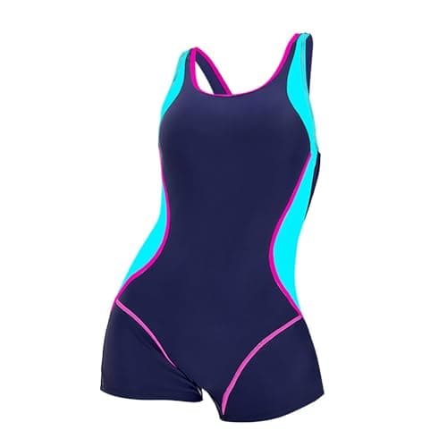 Womens Color Blocking Racerback Tummy Control Swim Suit