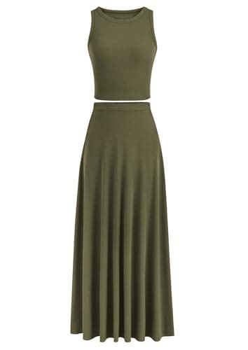 PRETTYGARDEN Women's Casual Summer Maxi Skirt Sets Cropped Knit Top Outfit