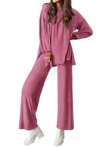 PRETTYGARDEN Women's Long Sleeve Crewneck & Wide Leg Pants Casual Outfit Set
