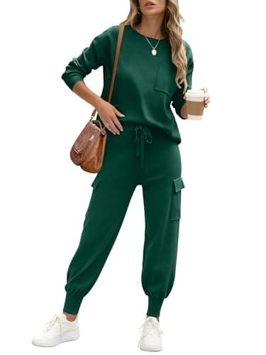 Caracilia Women's Long Sleeve Knit Outfit Matching Jogger Pants Fall Lounge Sets