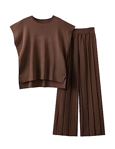 VATEAMI Women Knit Sweater Set with High-Waist Wide Leg Pants