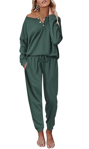 Ekouaer Women's Waffle Knit Pajama Set Long Sleeve S-XXLCasual Loungeewear