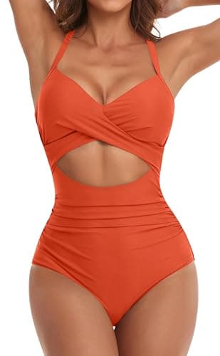 Eomenie Women's High-Waisted Cutout One-Piece Swimsuit with Tummy Control
