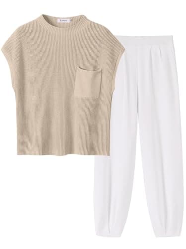 ANRABESS Women's Two-Piece Knit Sweater Vest & Crop Top Pants Set