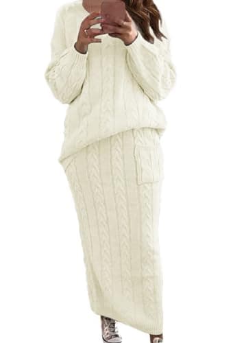 Chouuyaotou Women's Winter Chunky Cable Knit Pencil Skirt & Oversized Pullover Set