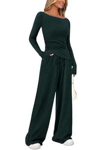 PrettyGarden Women's Asymmetrical Sleeve Lounge Set Wide Leg Pants Tracksuit