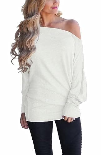 Lacozy Women's Off Shoulder Oversized Long Sleeve Knit Pullover