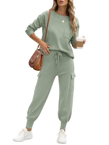 Caracilia Women's Long Sleeve Knit Outfit Matching Jogger Pants Fall Lounge Sets