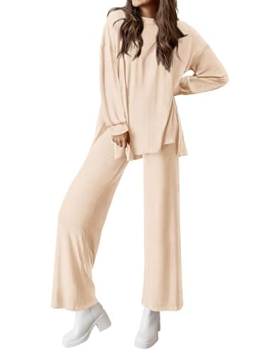 PRETTYGARDEN Women's Long Sleeve Crewneck & Wide Leg Pants Casual Outfit Set