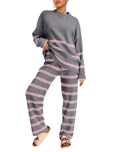 LILLUSORY 2025 Women's Oversized Striped Knit Lounge Sets