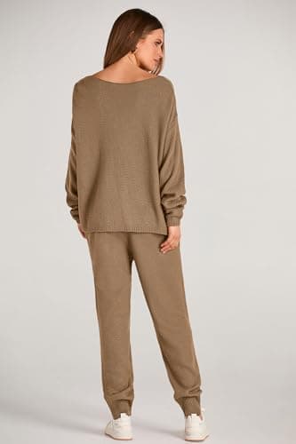 Womens 2 Piece Knit Pullover Sweater And Long Pants Tracksuit Sets