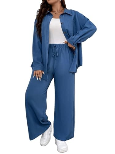 Floerns Women's Longline Blouse & Wide Leg Pants Outfit Set