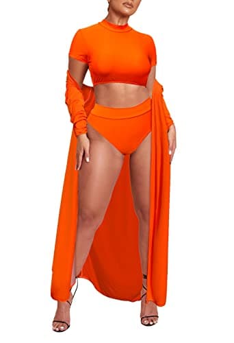 Women's Printed 3 Piece High Waist Bikini Maxi Swimsuit Cover Up