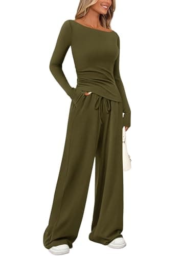 PrettyGarden Women's Asymmetrical Sleeve Lounge Set Wide Leg Pants Tracksuit