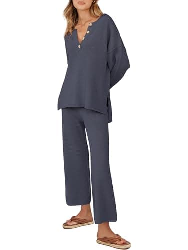 ANRABESS Women Oversized Loose Waffle Knit Sweater Set Cozy Matching Lounge Sets