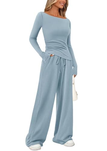 PrettyGarden Women's Asymmetrical Sleeve Lounge Set Wide Leg Pants Tracksuit