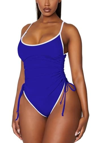 Viottiset Women's Ruched Drawstring One Piece Tummy Control Swim Suit