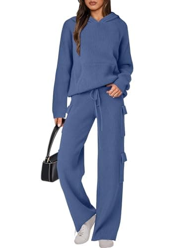 ANRABESS Women's Hooded Knit Sweater & Straight Leg Pants Fall Travel Outfit