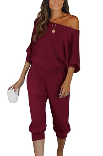 PRETTYGARDEN Women's Off-Shoulder Ribbed Tracksuit with Pockets