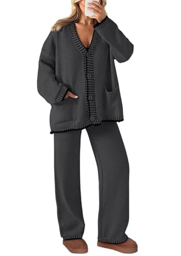 PRETTYGARDEN Women's Matching Lounge Sets Knit Cardigan & Wide Leg Pants