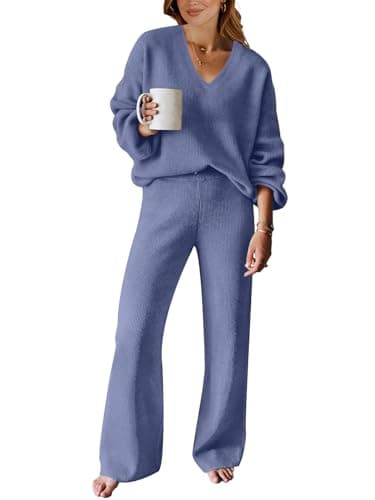 ANRABESS Women's Long Sleeve Cable Knit Set with Wide Leg Pants