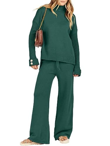 ANRABESS Women's 2-Piece 2024 Fashion Long Sleeve Knit Sweater & Wide Leg Pant Loungewear