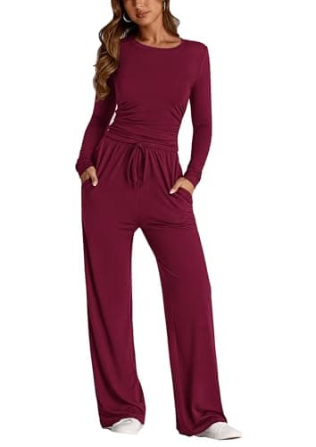 PrettyGarden Women's Spring Fall Two-Piece Tracksuit Long Sleeve Crop Tops Wide Leg Pants Matching Lounge Sets