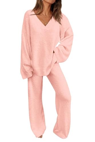 PRETTYGARDEN Women's Oversized V-Neck Sweater & Wide Leg Pants Fall Winter Set