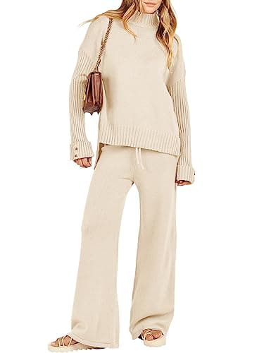 ANRABESS Women's 2-Piece 2024 Fashion Long Sleeve Knit Sweater & Wide Leg Pant Loungewear