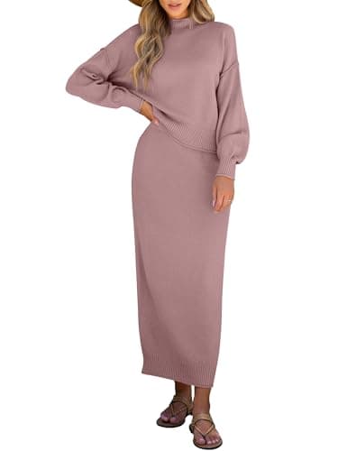 Caracilia Women's Long Sleeve Sweater Skirt Set Fall Outfit