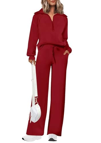 PRETTYGARDEN Women's Casual Half Zip Sweatshirts & Wide Leg Pants Sets