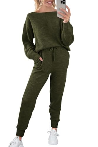 Womens 2 Piece Knit Pullover Sweater And Long Pants Tracksuit Sets