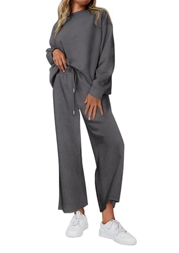 PRETTYGARDEN Women's Casual Long Sleeve Pullover Top & Wide Leg Pants Set