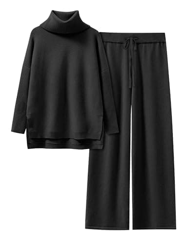 ANRABESS Women's Oversized Turtleneck Sweater Set with Wide Leg PantsFall 2025