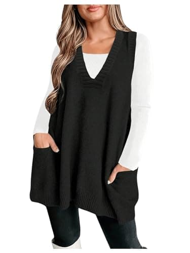 GORGLITTER Women's Plus Size V-Neck Sleeveless Sweater Dress with Pockets
