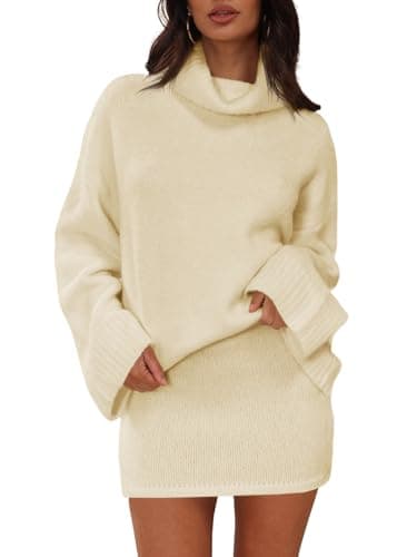Langwyqu Women's 2 Piece Fall Outfit: Turtleneck Sweater & Mini Skirt Trendy Loungewear