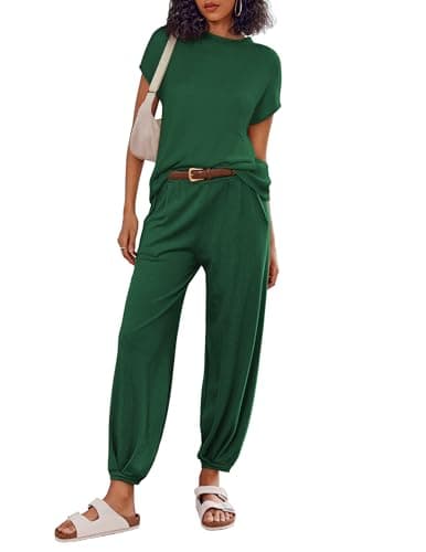 Ekouaer Women's 2-Piece Lounge Set: Cap Sleeve Tops & Jogger Pants