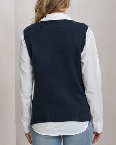 Lailezou Women's V-Neck Argyle Knit Sweatvest
