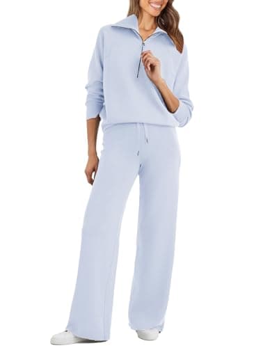 Glamaker Women's Oversized Half Zip Sweatshirt & Wide Leg Pants Set