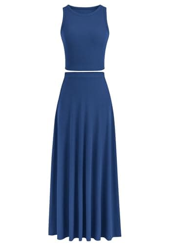 PRETTYGARDEN Women's Casual Summer Maxi Skirt Sets Cropped Knit Top Outfit