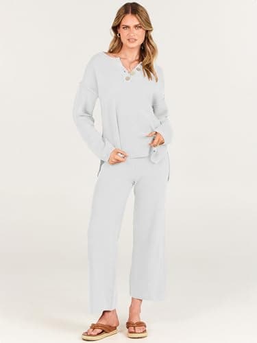 ANRABESS Women Oversized Loose Waffle Knit Sweater Set Cozy Matching Lounge Sets