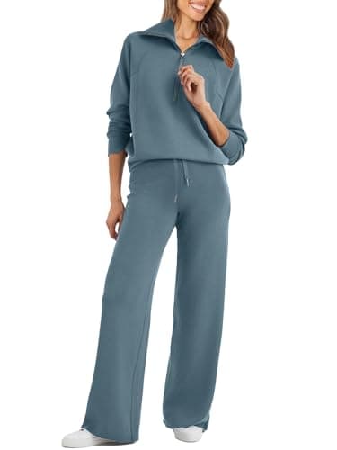 Glamaker Women's Oversized Half Zip Sweatshirt & Wide Leg Pants Set