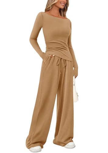 PrettyGarden Women's Asymmetrical Sleeve Lounge Set Wide Leg Pants Tracksuit