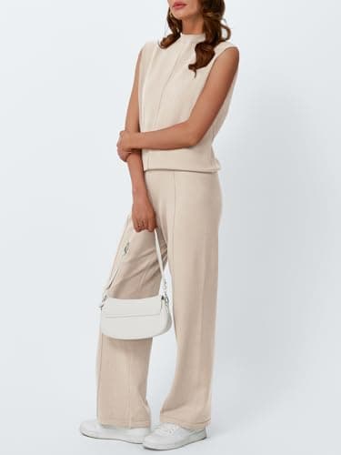 LILLUSORY Women's Summer 2-Piece Mock Neck Sweater Set Tracksuit