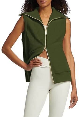 Viottiset Women's Ribbed Full Zip Sweatshirt Vest Casual Fall Top